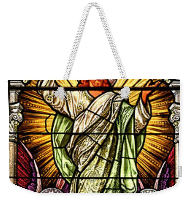Cathedral Of The Plains Weekender Tote Bag featuring the photograph Stained Glass Scene 10 by Adam Jewell