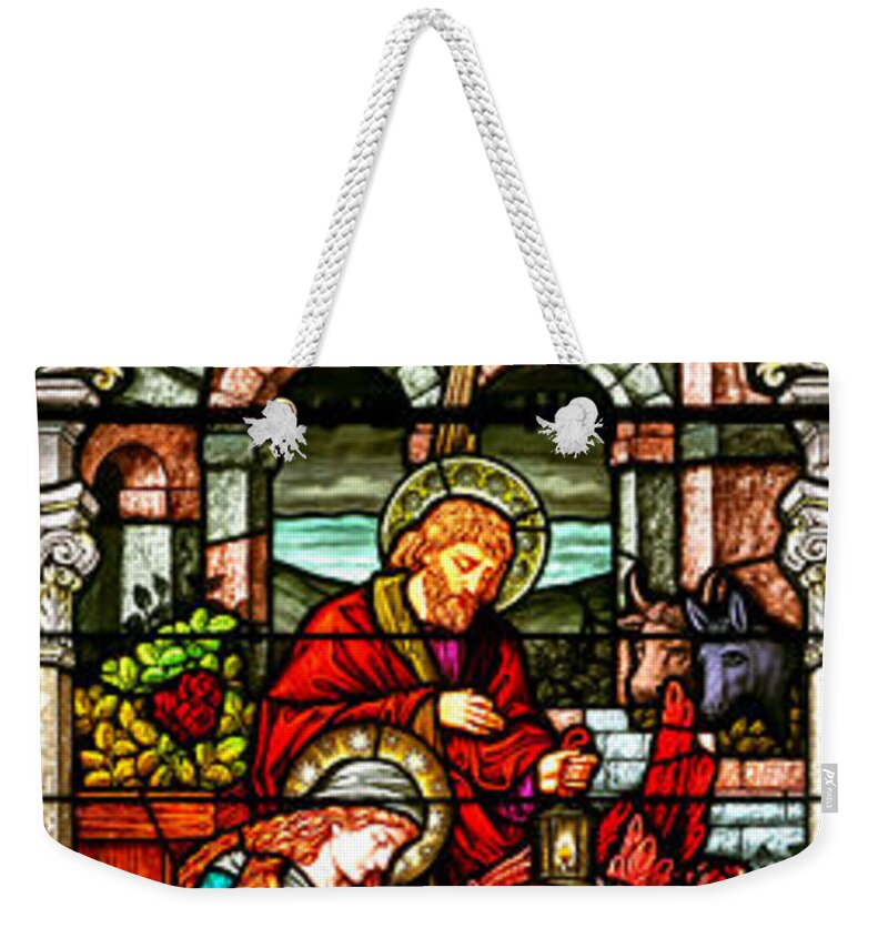 Cathedral Of The Plains Weekender Tote Bag featuring the photograph Stained Glass Scene 4 by Adam Jewell