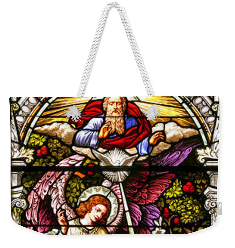 Cathedral Of The Plains Weekender Tote Bag featuring the photograph Stained Glass Scene 5 by Adam Jewell