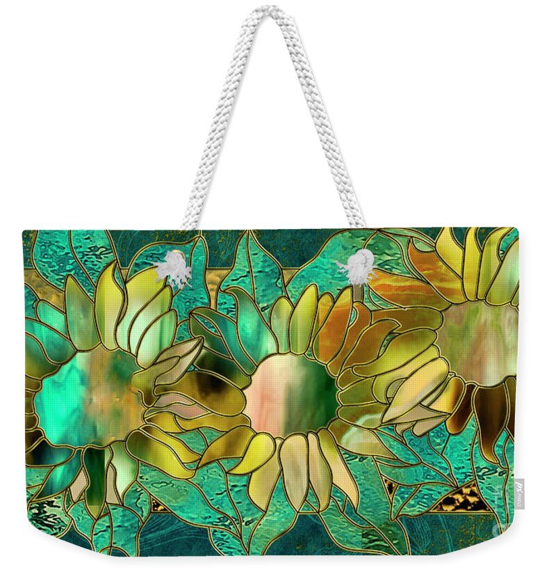 Sunflowers Weekender Tote Bag featuring the painting Stained Glass Sunflowers by Mindy Sommers