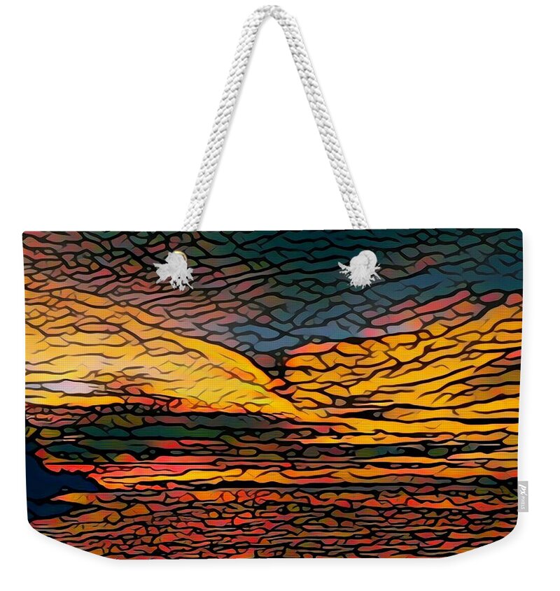 Stained Glass Style Weekender Tote Bag featuring the digital art Stained Glass Sunset by Steven Robiner