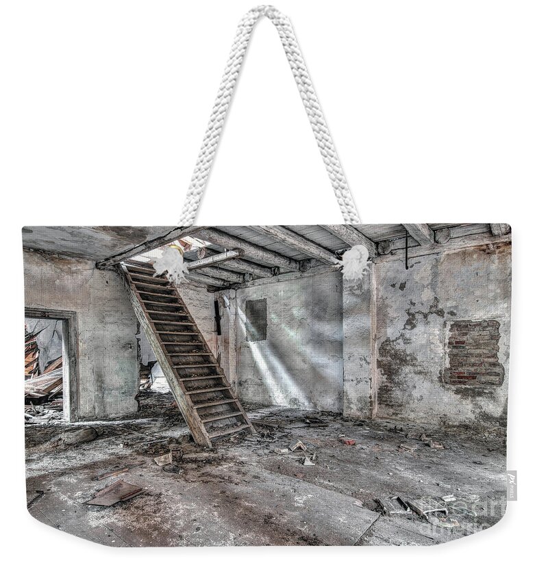 Urbex Weekender Tote Bag featuring the photograph Stair in old abandoned building by Michal Boubin