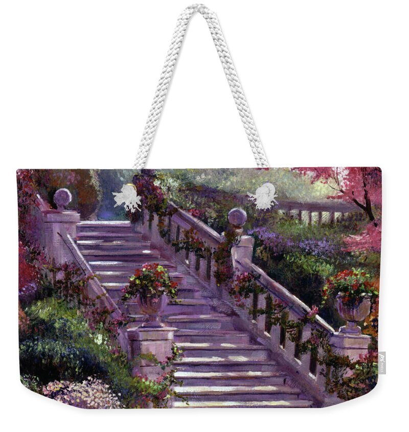 Gardens Weekender Tote Bag featuring the painting Stairway to My Heart by David Lloyd Glover