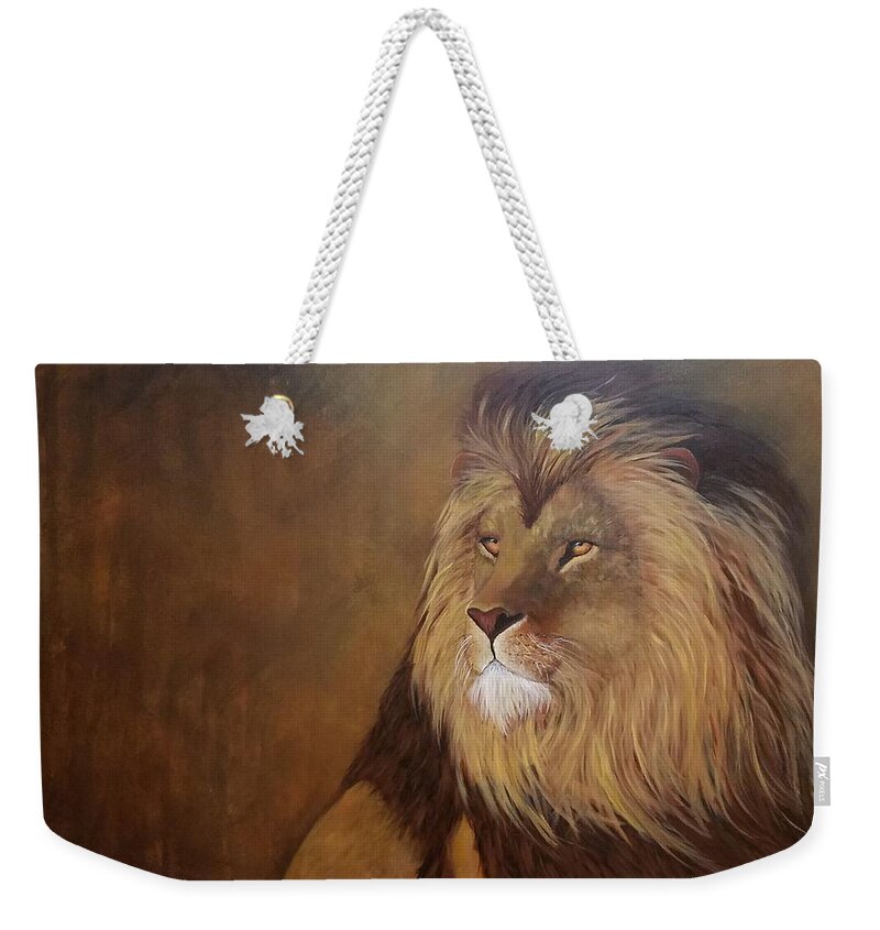 Lion Weekender Tote Bag featuring the painting Stand Alone by Christie Minalga