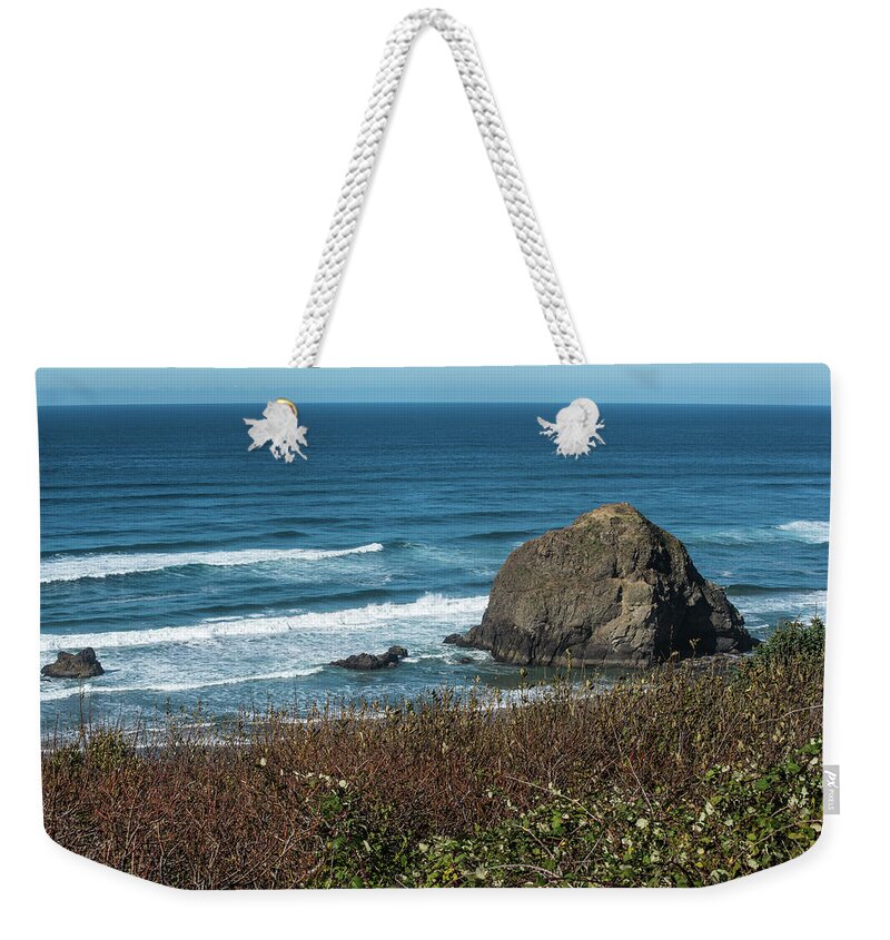 Haystack Rock Weekender Tote Bag featuring the photograph Standing Like a Haystack by Tom Cochran