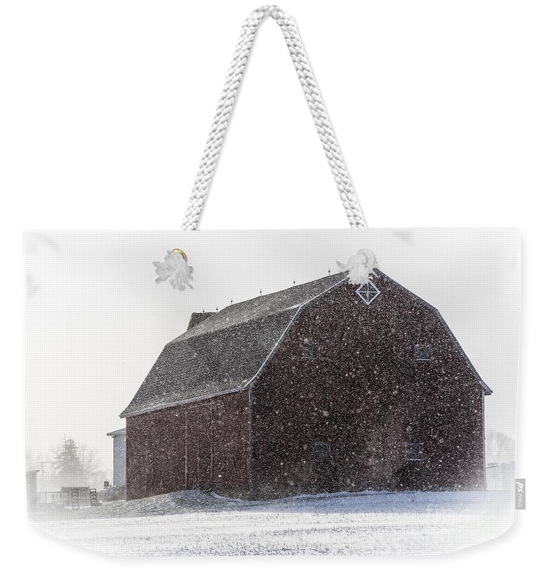 Barn Weekender Tote Bag featuring the photograph Standing Tall in the Snow by Joann Long