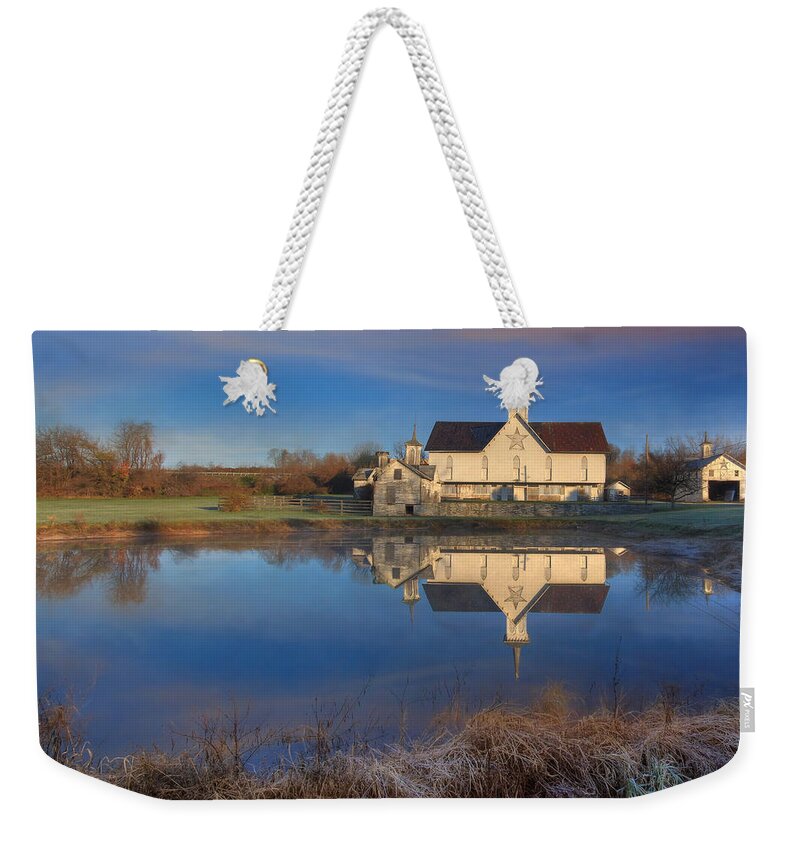 Star Weekender Tote Bag featuring the photograph Star Barn Sunrise by Lori Deiter