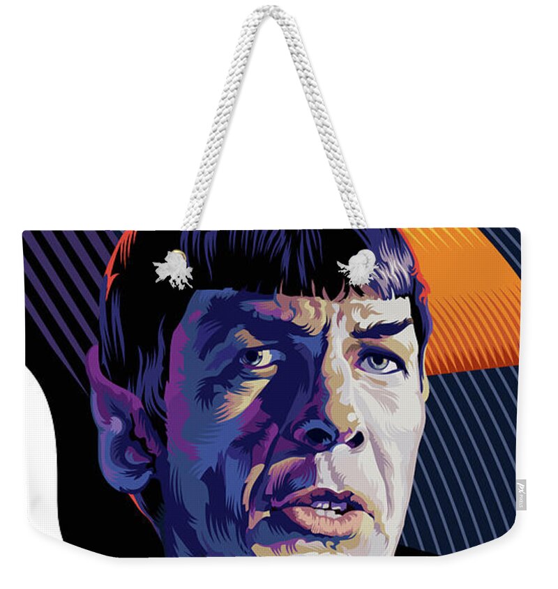 Spock Weekender Tote Bag featuring the digital art Star Trek Spock Pop Art Portrait by Garth Glazier