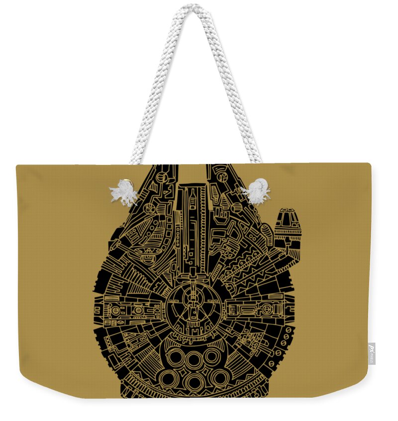 Millennium Weekender Tote Bag featuring the mixed media Star Wars Art - Millennium Falcon - Black by Studio Grafiikka