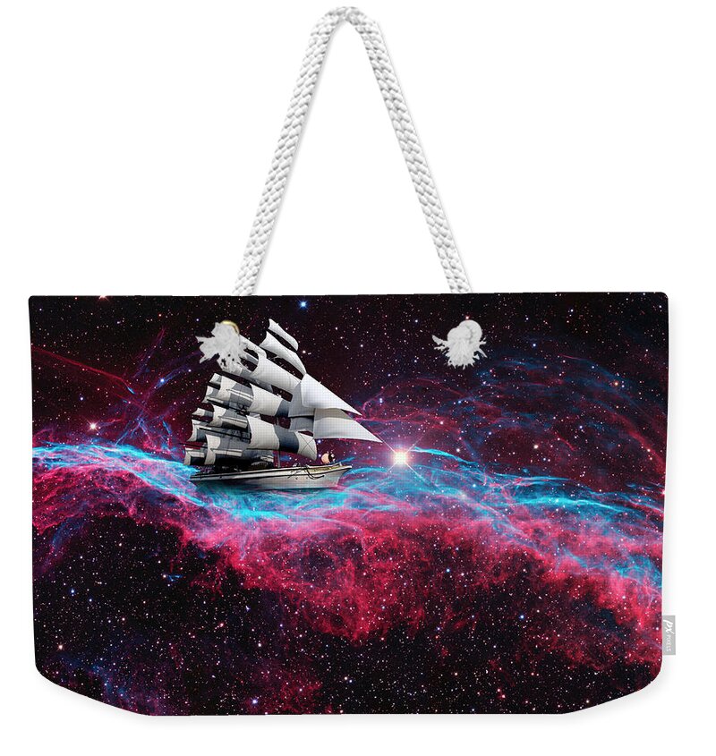 Ship Weekender Tote Bag featuring the mixed media Sailing Through by Mindy Huntress