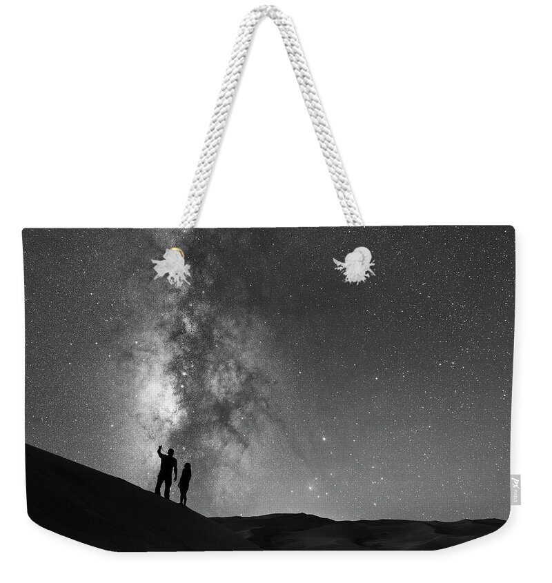 Star Crossed Lovers Weekender Tote Bag featuring the photograph Stargazer BW by Michael Ver Sprill
