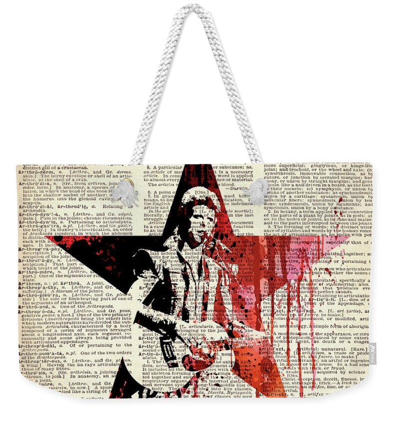 Jimi Weekender Tote Bag featuring the mixed media DAVID BOWIE - STARMAN on dictionary page by Art Popop