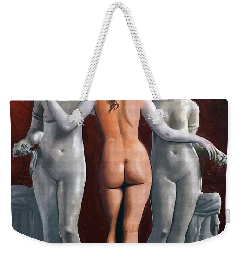Statue Woman Painting Cuban Weekender Tote Bag featuring the painting Statue by Jose Manuel Abraham