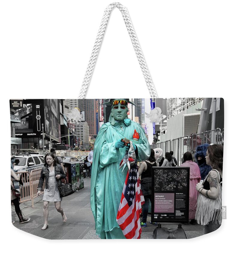 Statue Of Liberty Weekender Tote Bag featuring the photograph Statue Of Liberty guy by Jackson Pearson
