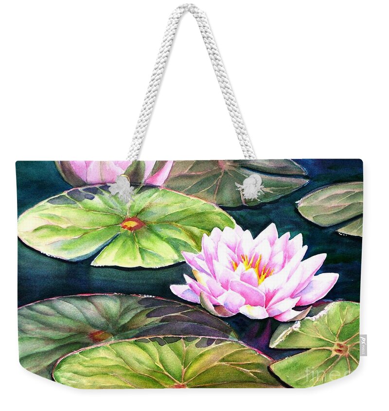 Lily Weekender Tote Bag featuring the painting Stay Awhile and Simply Sit by Petra Burgmann