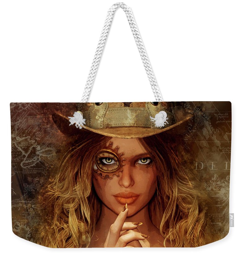 Steampunk Weekender Tote Bag featuring the mixed media Steampunk Traveler by Shanina Conway