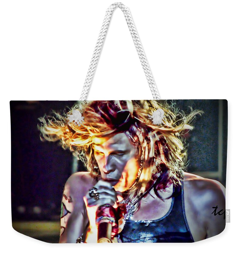 Steven Tyler Weekender Tote Bag featuring the photograph Steven Sings by Traci Cottingham