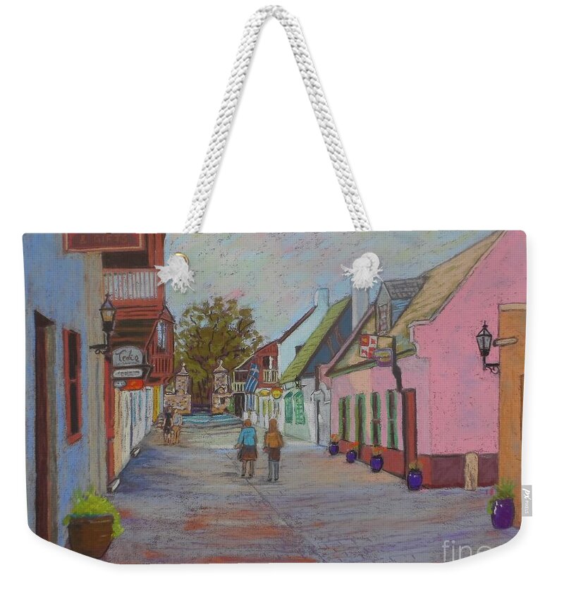 Pastels Weekender Tote Bag featuring the pastel St.George St.,St. Augustine ,Fla. by Rae Smith