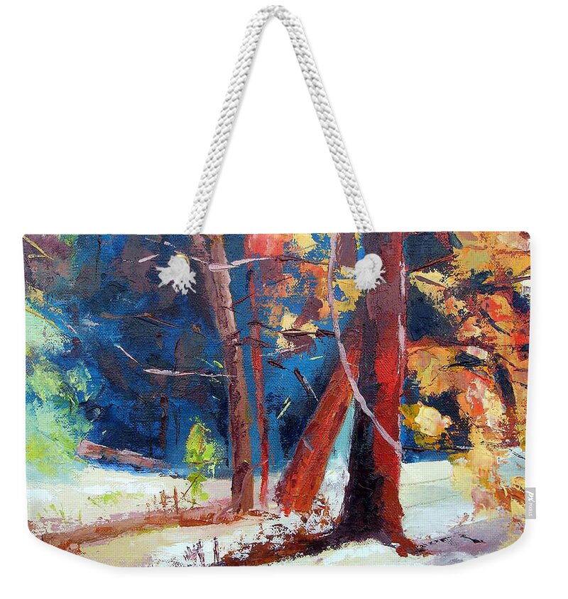  Weekender Tote Bag featuring the painting Still life under the forest P. by Kim PARDON