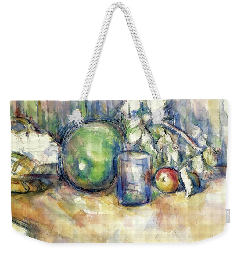Paul Cezanne Weekender Tote Bag featuring the painting Still Life with Green Melon by Paul Cezanne