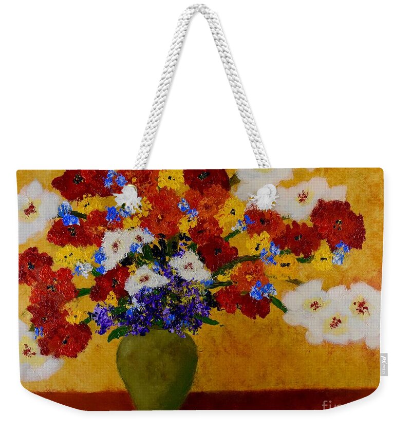  Weekender Tote Bag featuring the painting Still Life with Green Vase by Barrie Stark