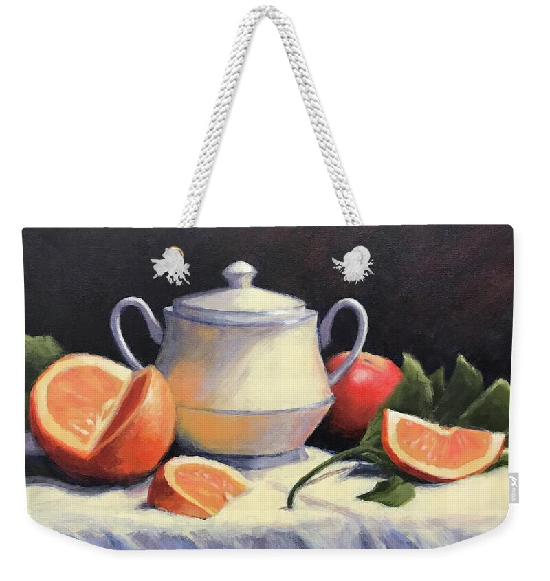 Still Life With Fruit Weekender Tote Bag featuring the painting Still Life with Oranges by Janet King