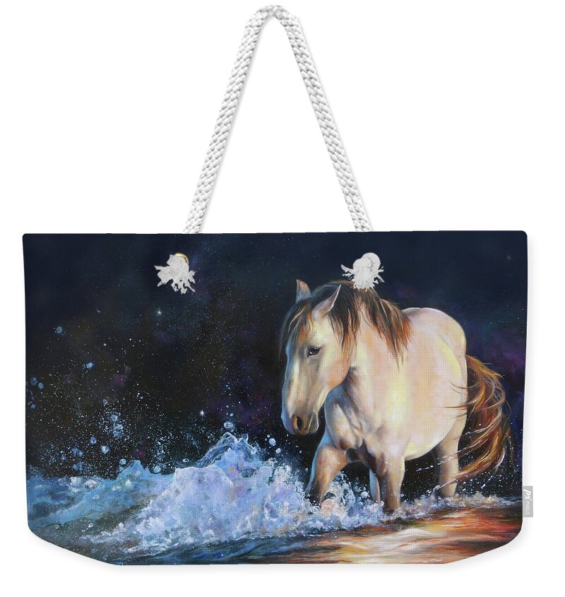 Wild Horse Painting Weekender Tote Bag featuring the painting Stirring Up the Morning by Karen Kennedy Chatham