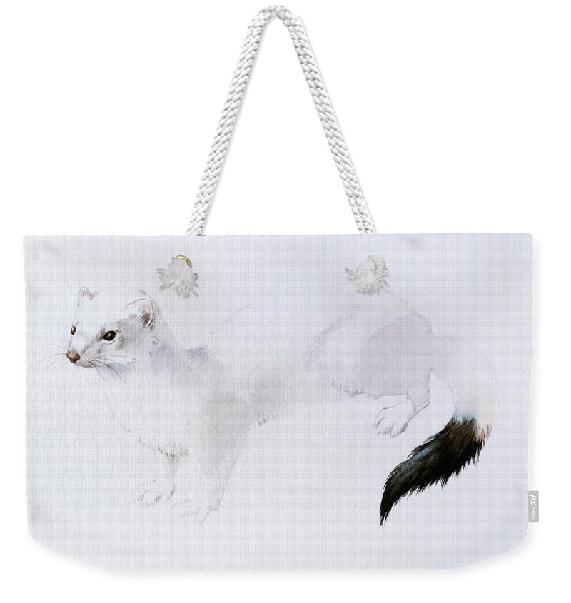 Stoat Weekender Tote Bag featuring the painting Stoat Watercolor by Attila Meszlenyi