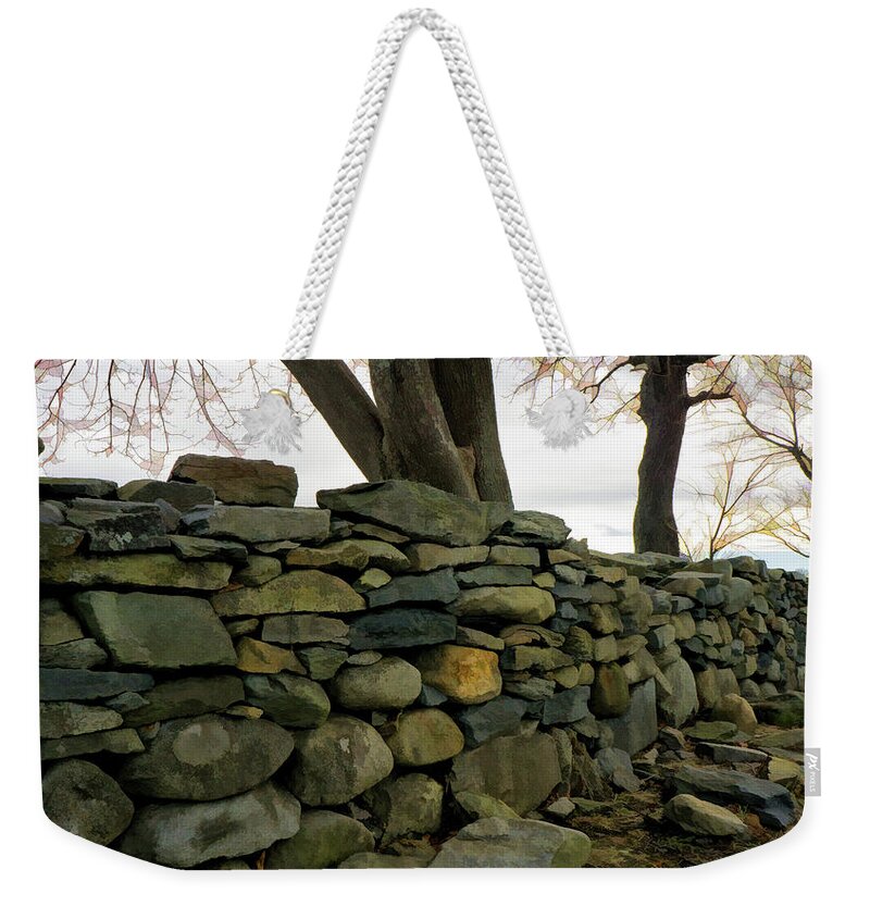 Colt State Park Weekender Tote Bag featuring the photograph Stone Wall, Colt State Park by Nancy De Flon