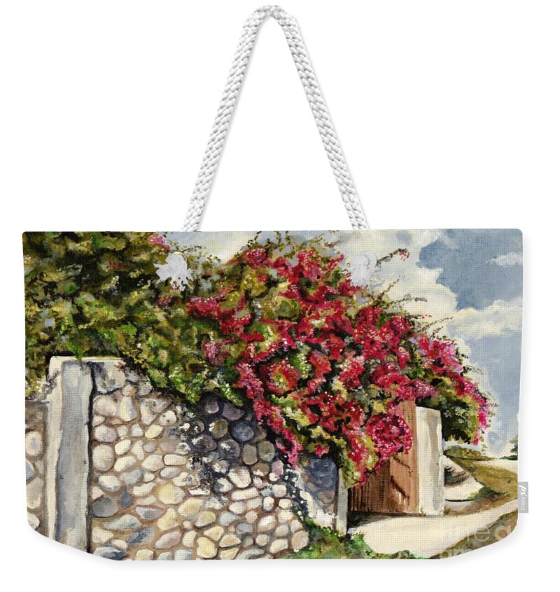 Acrylic On Canvas Weekender Tote Bag featuring the painting Stone Wall by Daniela Easter