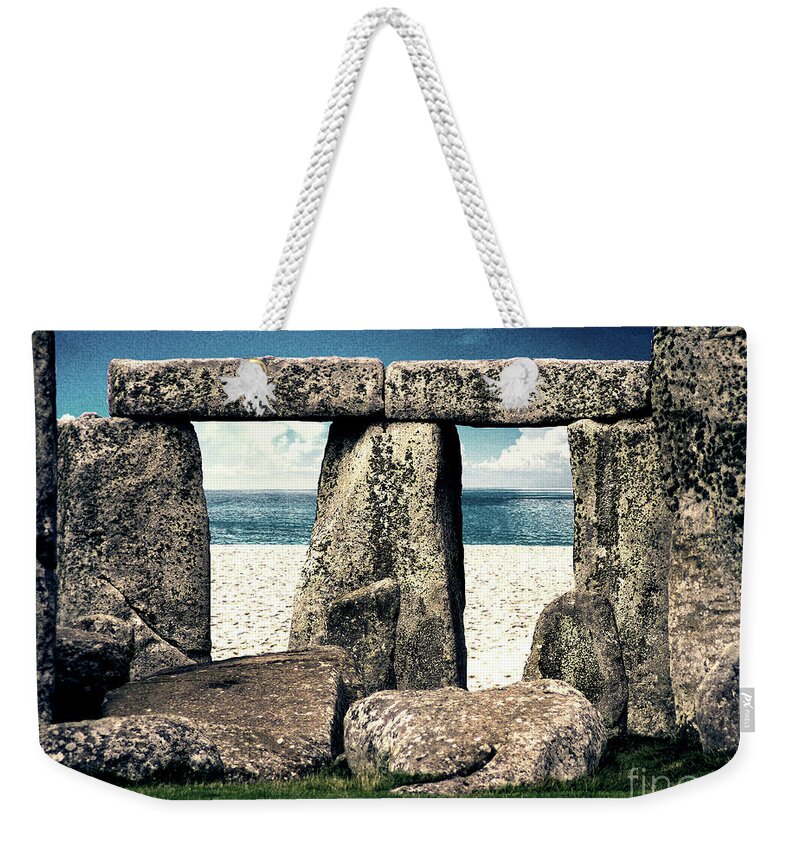 Stonehenge Weekender Tote Bag featuring the digital art Stonehenge On The Beach by Phil Perkins