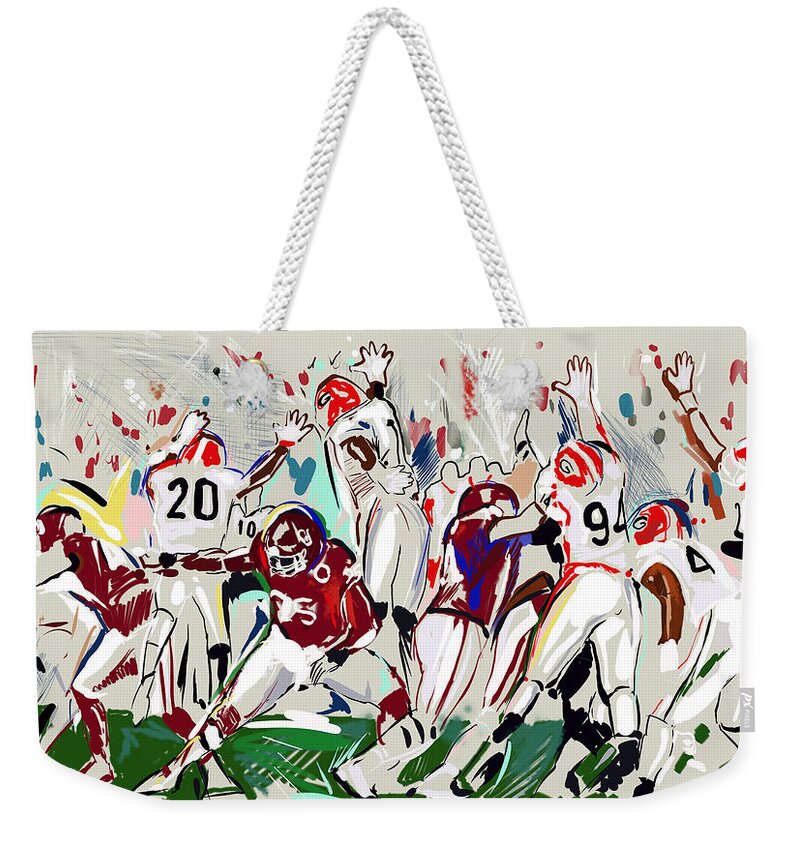 Uga Football Weekender Tote Bag featuring the painting Stopped by John Gholson