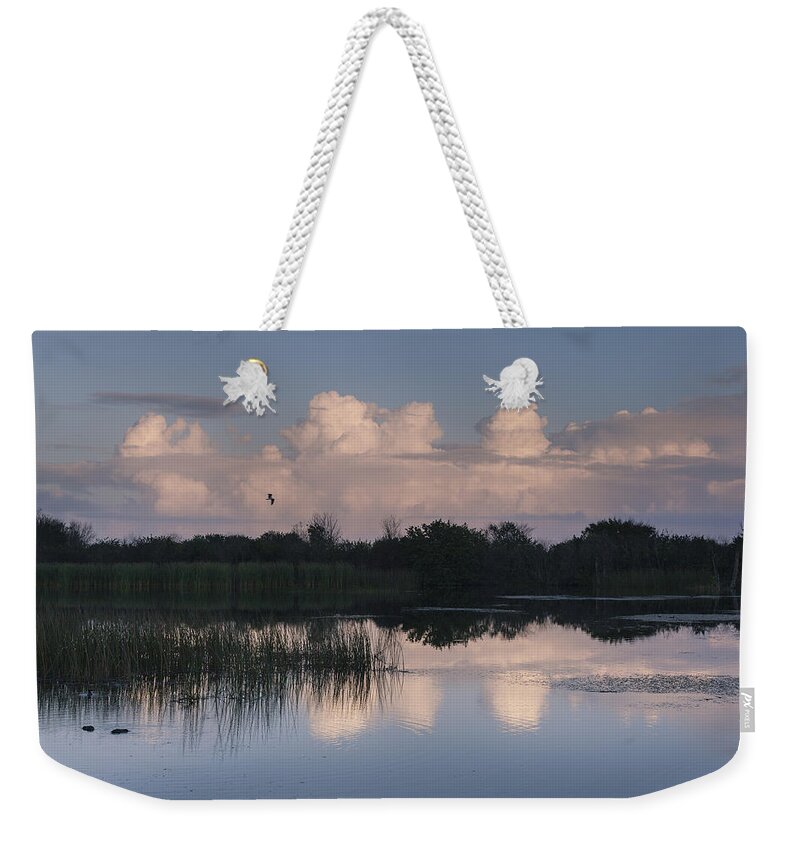 Colorful Weekender Tote Bag featuring the photograph Storm at sunrise over the wetlands by David Watkins