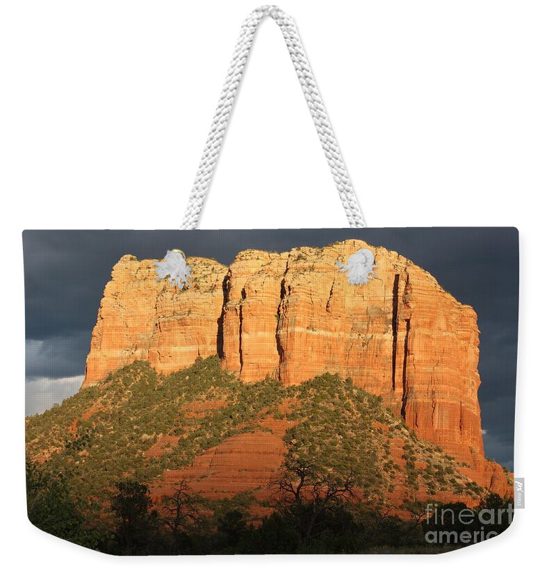 Arizona Weekender Tote Bag featuring the photograph Storm Clouds over Sedona by Carol Groenen