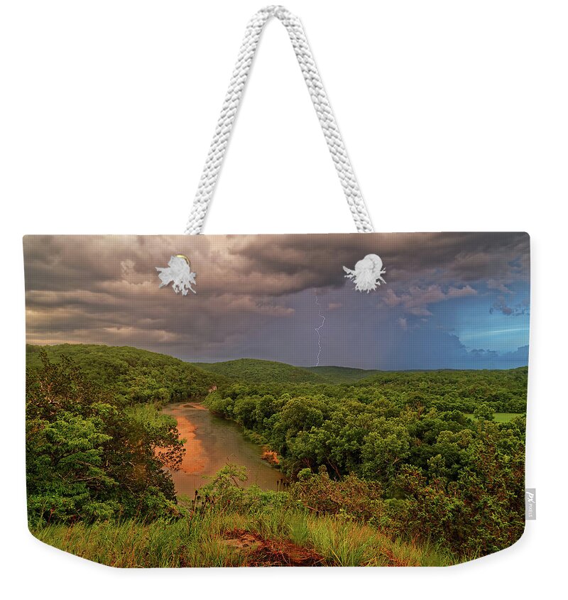 Storm Weekender Tote Bag featuring the photograph Storm over the Current River by Robert Charity