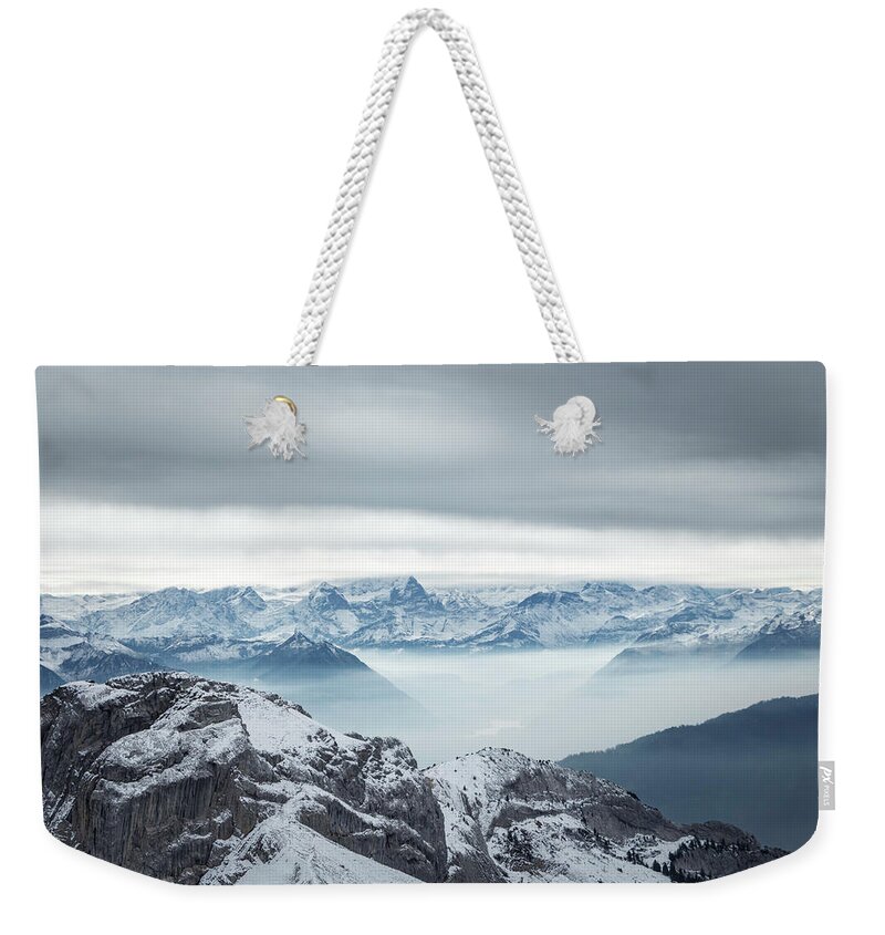 Adventure Weekender Tote Bag featuring the photograph Stormy Mountainscape. Mount Pilatus, Switzerland by Rick Deacon