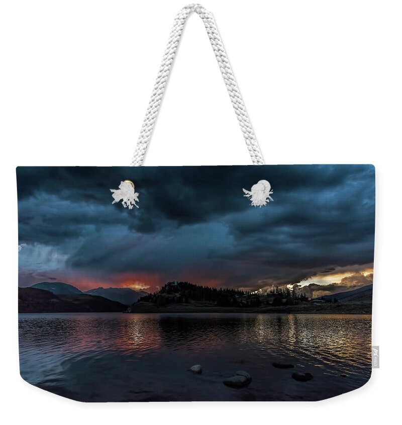 Sunset Weekender Tote Bag featuring the photograph Stormy Sunset from Summit Cove by Stephen Johnson