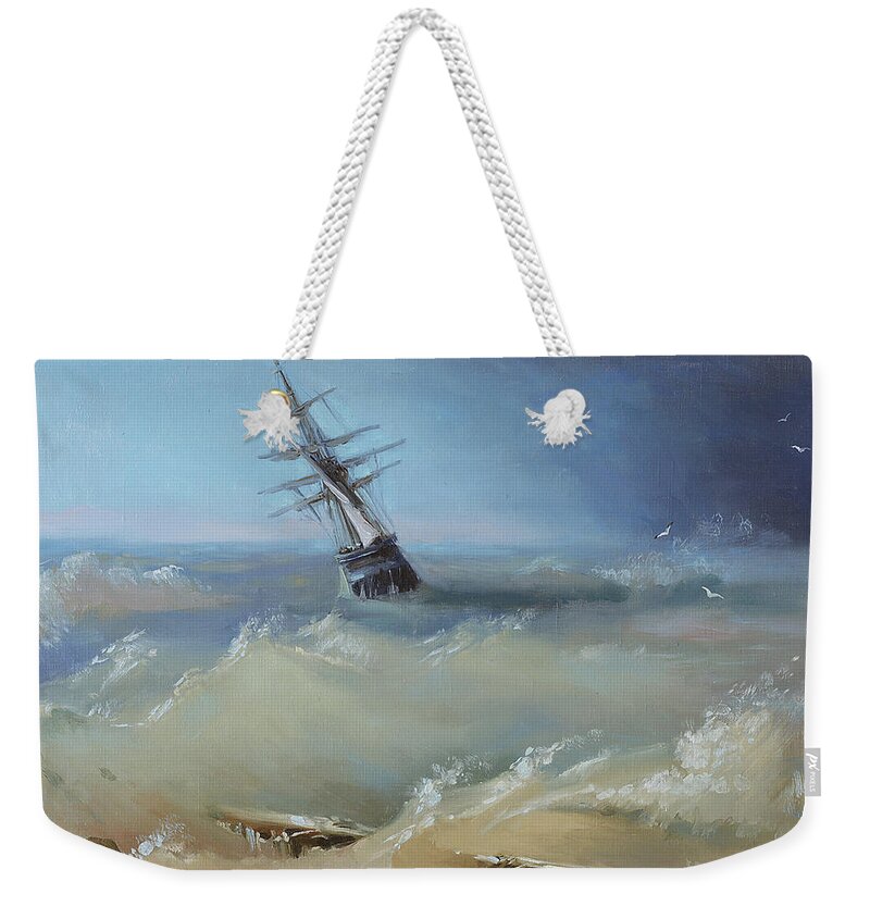 Russian Artists New Wave Weekender Tote Bag featuring the painting Stormy Waters by Ilya Kondrashov