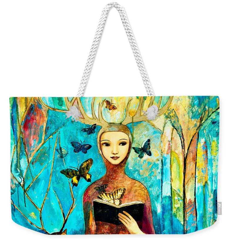 Shijun Weekender Tote Bag featuring the painting Story of Forest by Shijun Munns
