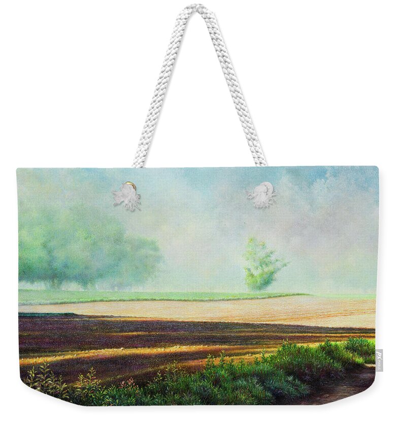 Landscape Weekender Tote Bag featuring the mixed media Strange Encounter by Lynn Bywaters