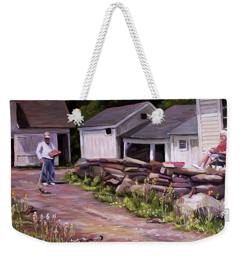 North Country Weekender Tote Bag featuring the painting Strawberry Day by Nancy Griswold