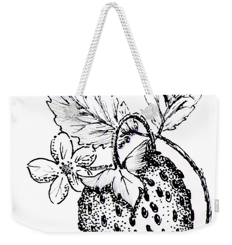 Strawberry Weekender Tote Bag featuring the drawing Strawberry Dreams by Nicole Angell