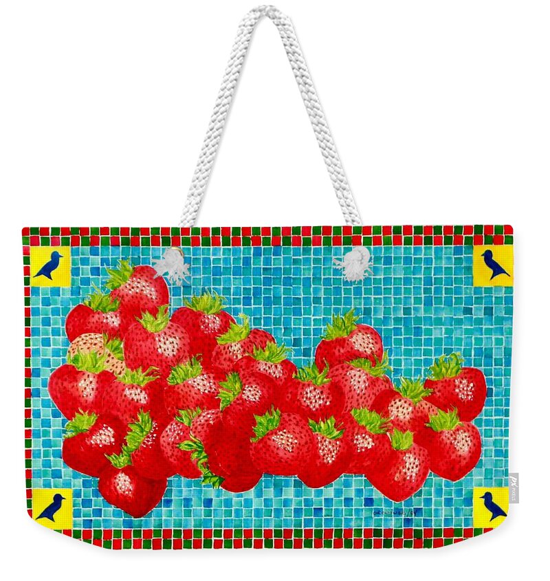 Genre Weekender Tote Bag featuring the painting Strawberry Mosaic by Thomas Gronowski