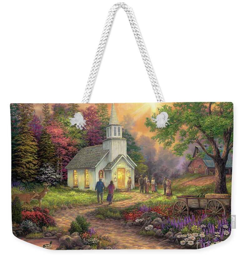 Church Art Weekender Tote Bag featuring the painting Strength Along the Journey by Chuck Pinson
