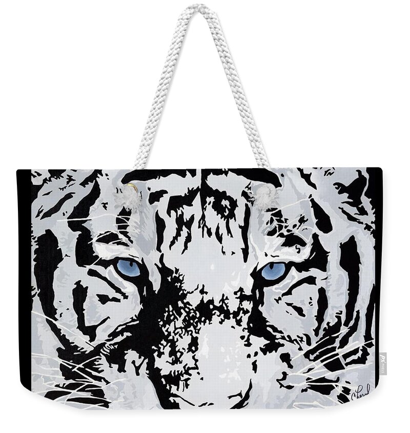White Tiger Weekender Tote Bag featuring the painting Strength And Beauty by Cheryl Bowman