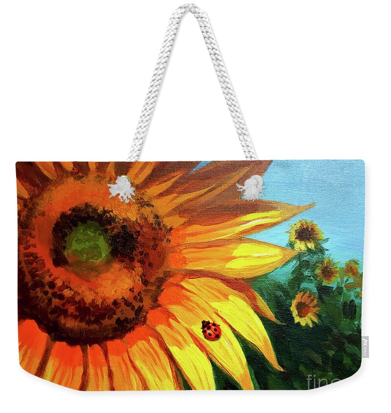 Sunflower Weekender Tote Bag featuring the painting Striking Sunflower by Yoonhee Ko