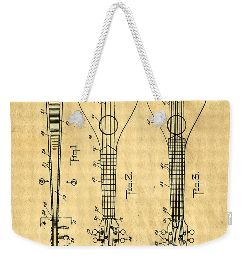 Original Weekender Tote Bag featuring the digital art Stringed Musicial Instrument Patent Art Blueprint Drawing by Edward Fielding