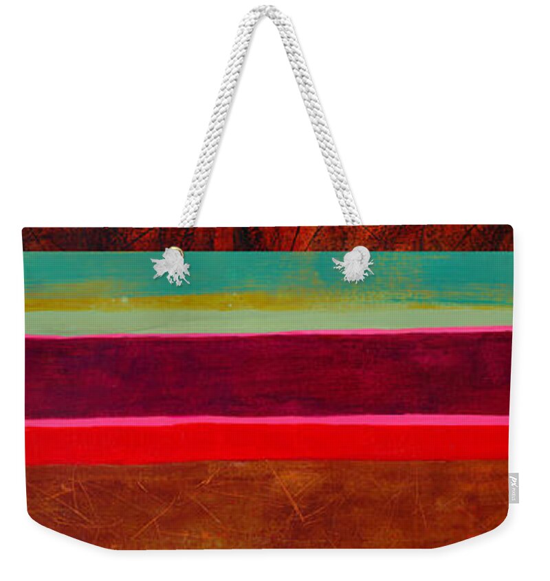 Abstract Art Weekender Tote Bag featuring the painting Stripe Assemblage 1 by Jane Davies