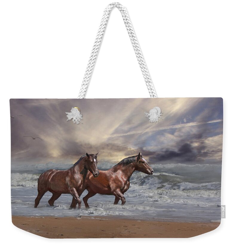 Horse Weekender Tote Bag featuring the photograph Strolling on the Beach by Michele A Loftus