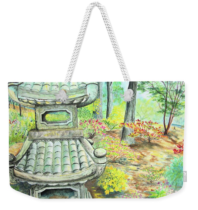 Japanese Weekender Tote Bag featuring the painting Strolling through the Japanese Garden by Nicole Angell